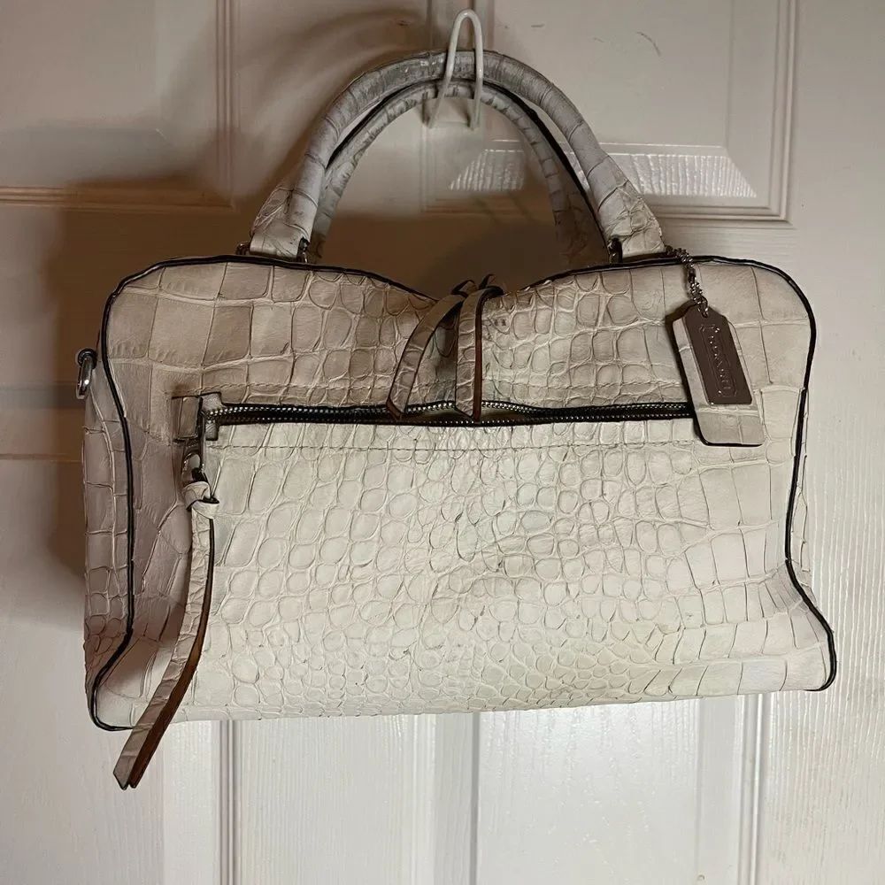 Coach Bleeker beige Croc Embossed Satchel Handbag 30449